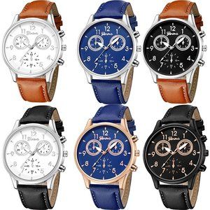 NEW  6 Pack  Leather Quartz Watch Geneva Boys Casual Dress Wrist Band Wa…